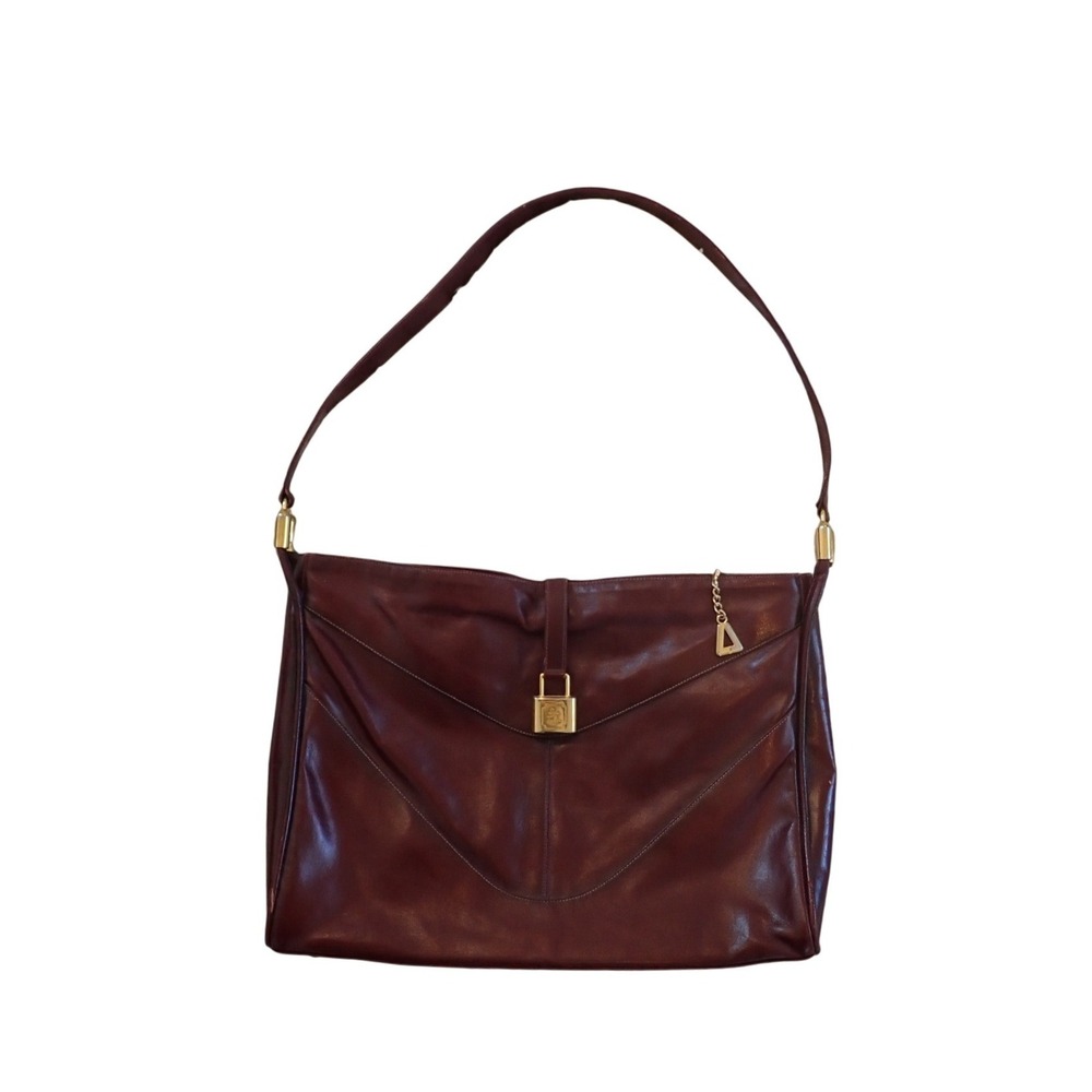Vintage Lou Taylor Burgundy Leather Shoulder Bag with Mirror Gold Hardware